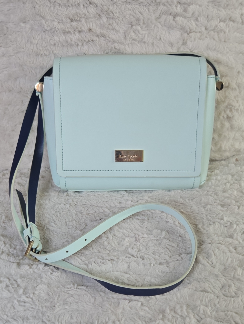 kate spade Mint Blue Crossbody Bag with Navy Strap